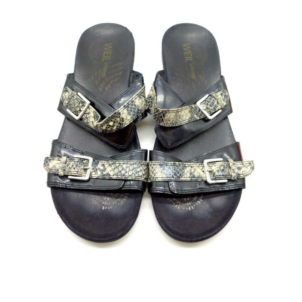 WEIL Orthaheel Gray Snakeskin Print Buckle Slide Sandals Shoes Women's 11 B